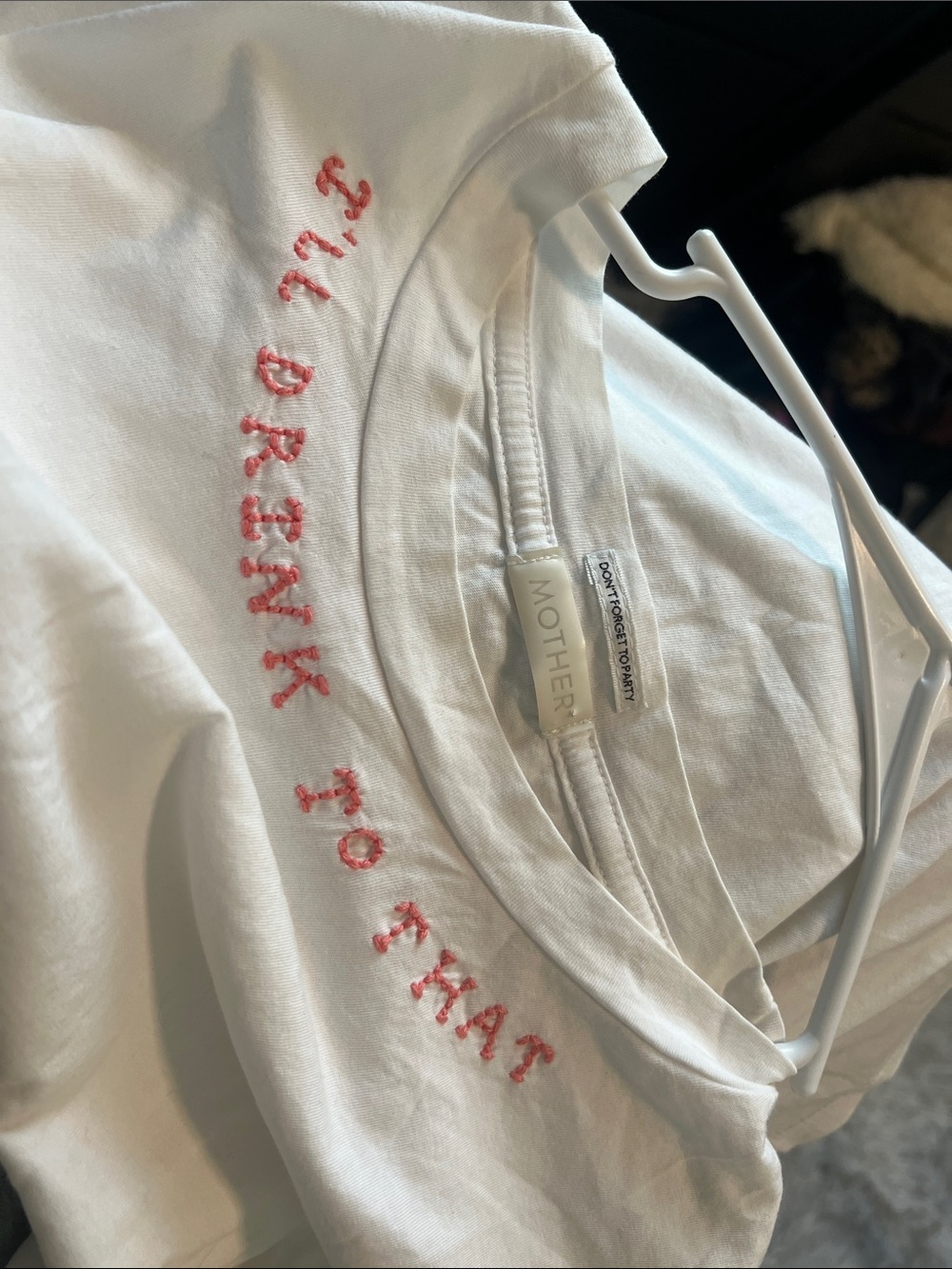 MOTHER White Tee with Red Neckline Embroidery - Picture 11 of 11